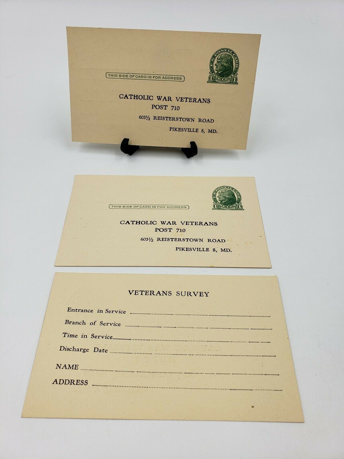 10 Catholic War Veterans POST 710 1950s STATIONERY Veterans Survey Postcard