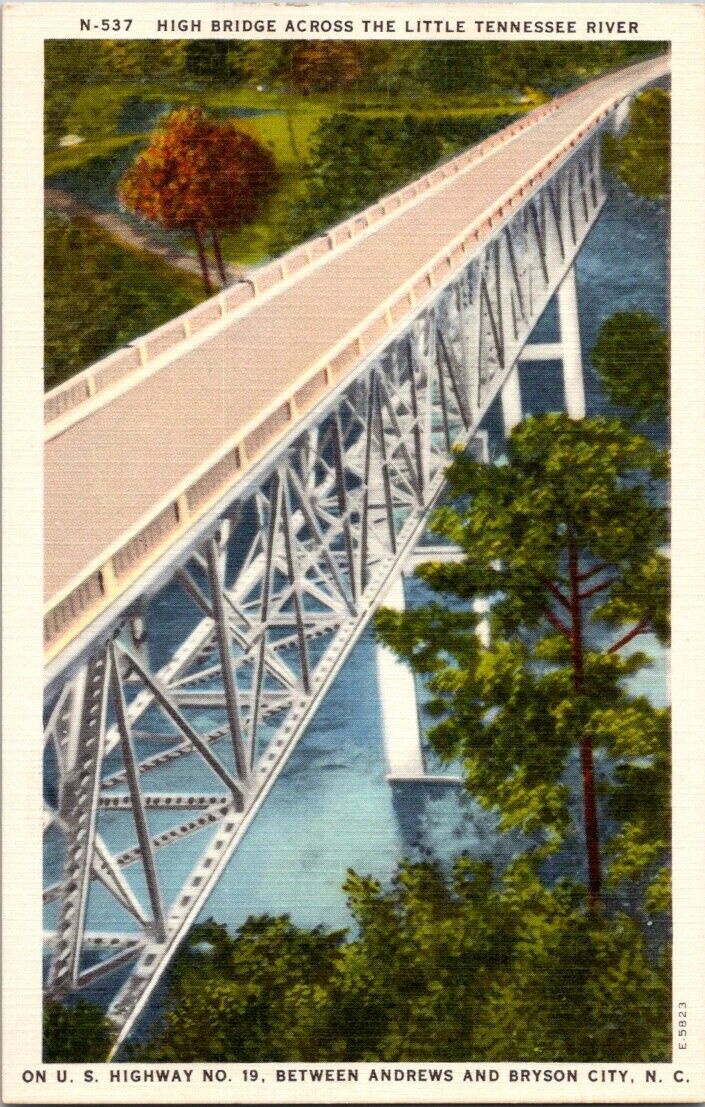 Postcard Post High Bridge Across Little Tennessee River Highway 19 Unposted
