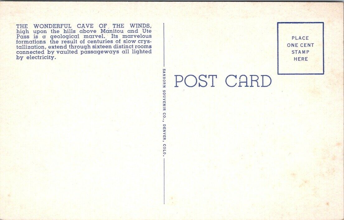 Postcard Post Card Divided Back Unposted Cave Of The Winds Manitou Colorado
