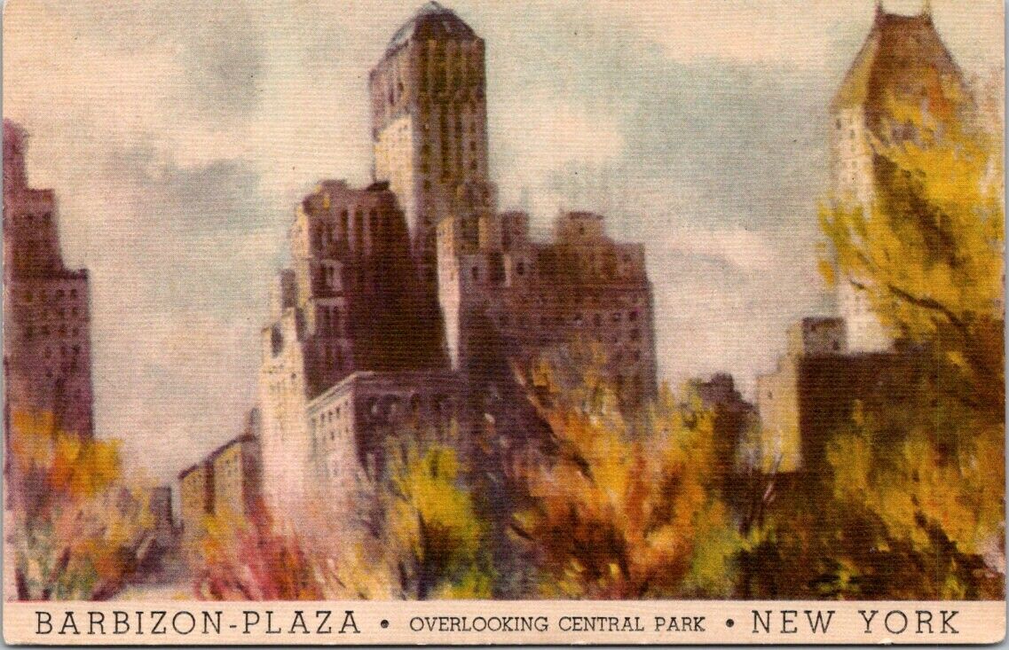 Postcard Post Barbizon Plaza Overlooking Central Park New York City Unposted