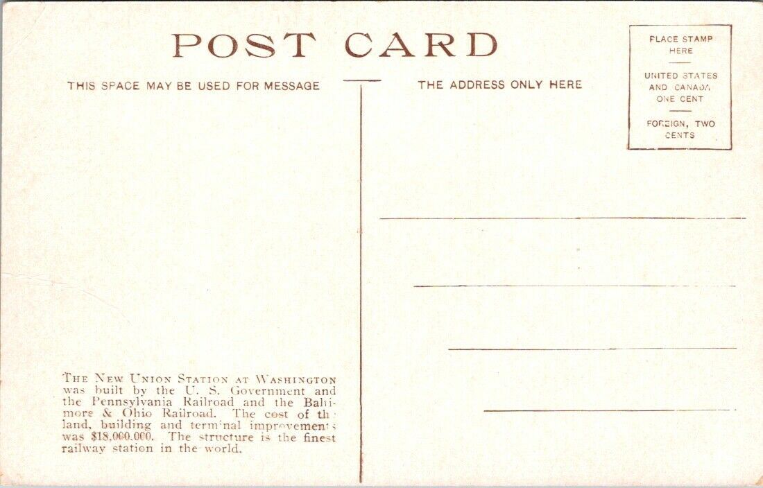 Postcard Post Card The New Union of 1908 Station Washington DC