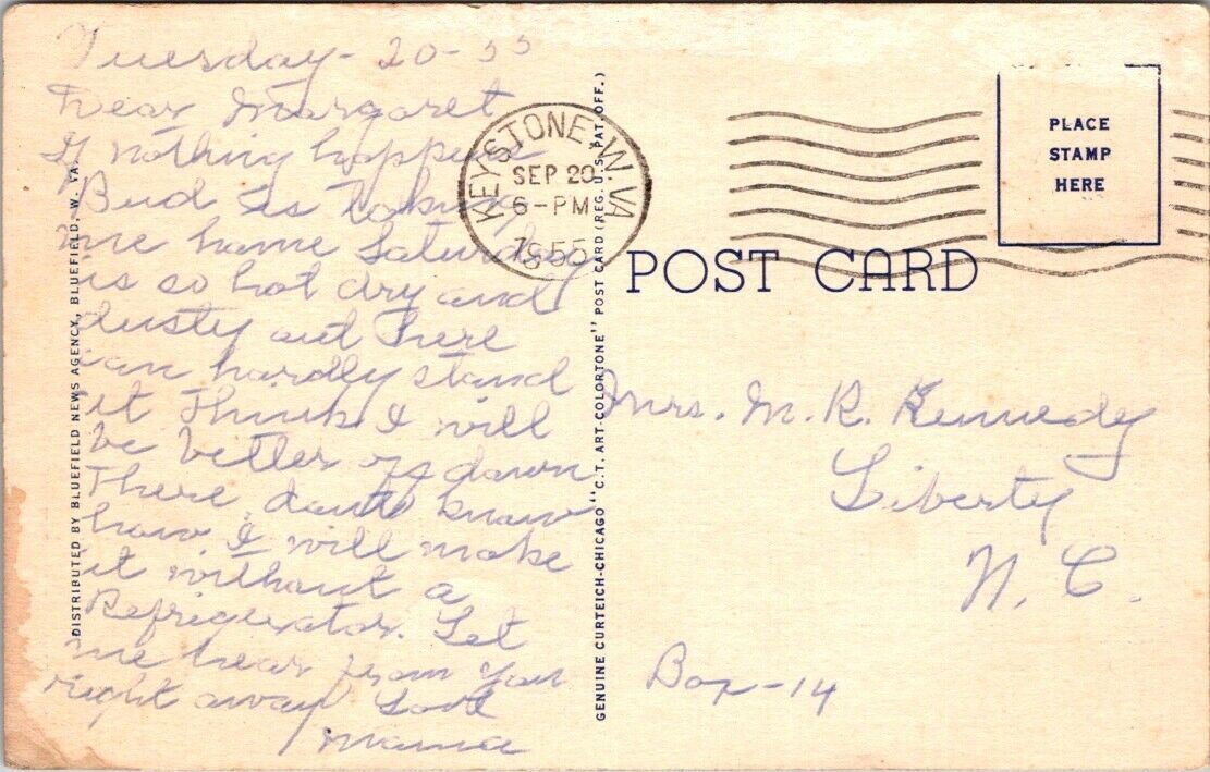 Postcard Divided Back Posted Deepest Highway Cut Route 52 Welch West Virginia