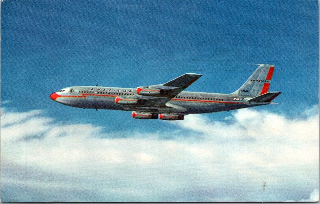 Vintage Postcard First With Jet Flagship Across The USA Postage 4 Cents