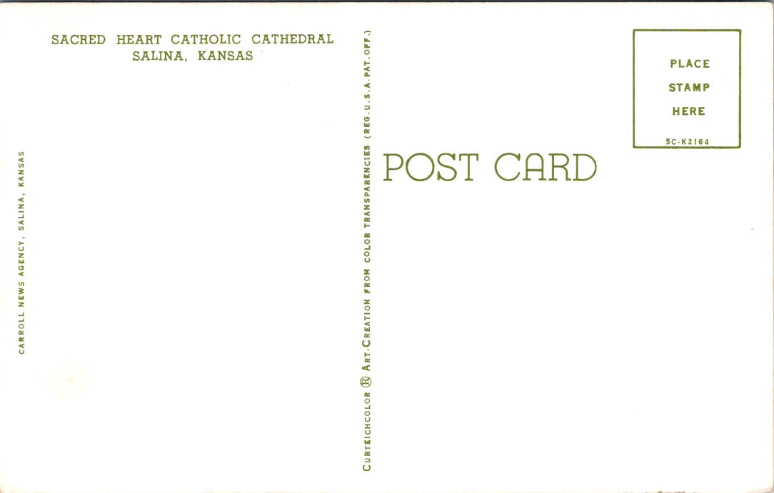 Vintage Postcard Sacred Heart Catholic Cathedral Salina Kansas United States