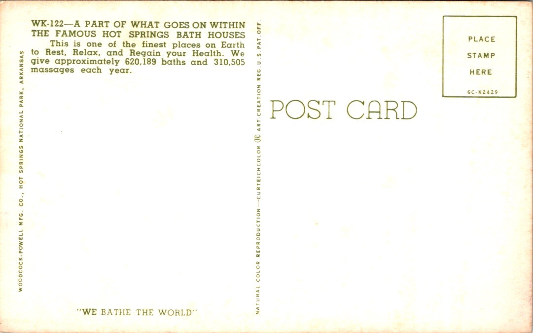 Vintage Postcard Bath House Hello From Hot Springs Arkansas United States