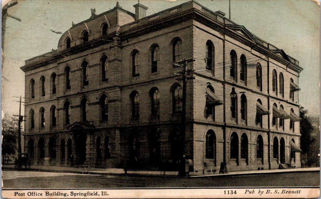 Vintage Postcard Post Office Building Springfriend Illinois United States Posted