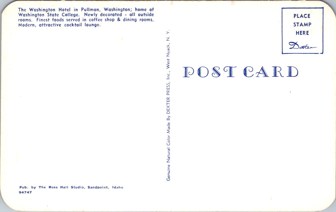 Vintage Postcard The Washington Hotel Pullman Home Of Washington State College