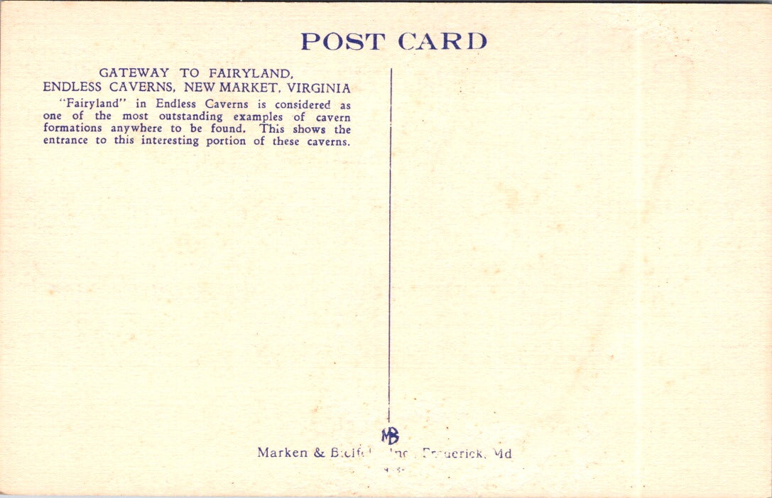 Vintage Postcard Gateway To Fairyland Endless Caverns New Market Virginia
