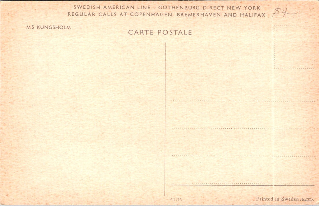 Vintage Postcard MS Kungsholm Swedish American Lines Sweden Unposted