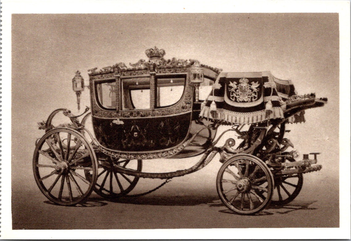 Vintage Postcard The Crown Carriage National Museum Two Cars Lisbon Portugal