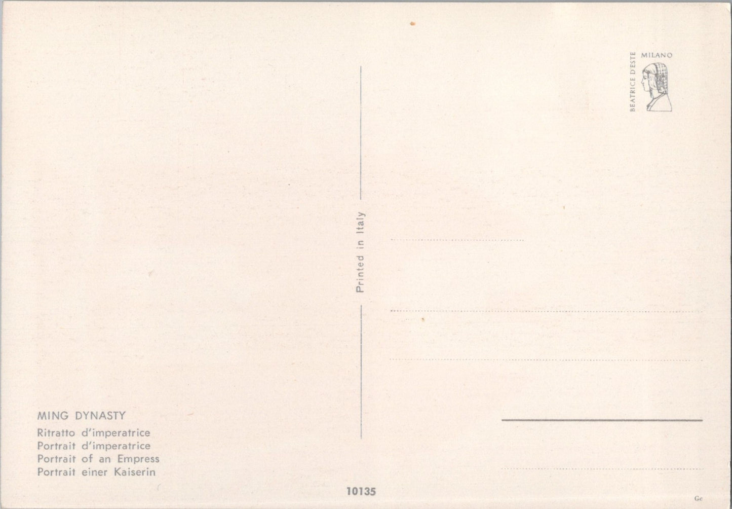 Vintage Postcard Ming Dynasty A Portrait Of An Empress China 1368-1644 Unposted