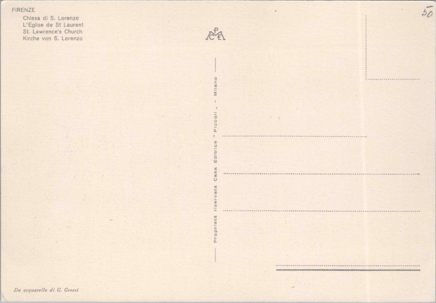Vintage Postcard The Saint Lawrence Church Florence Italy Unposted