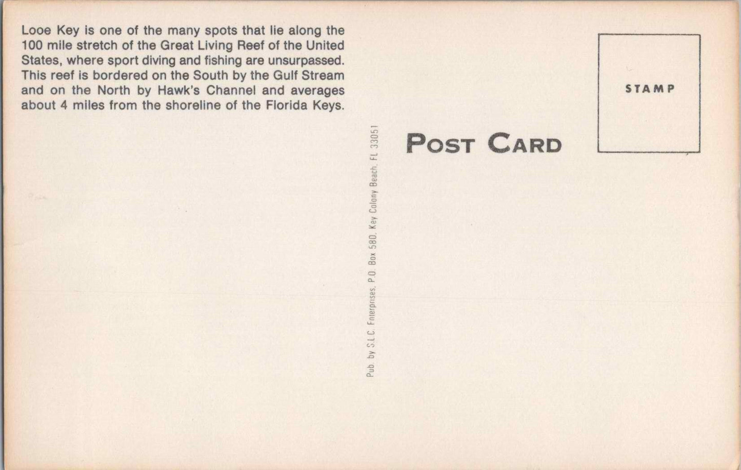 Vintage Postcard Looe Key Great Living Reef Florida United States Unposted