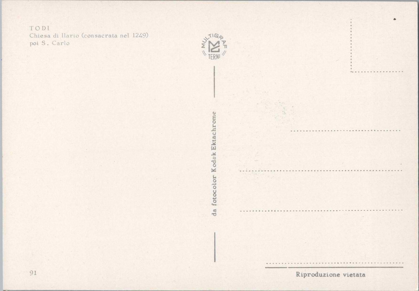 Vintage Postcard The San Carlo Church Sant'Ilario Todi Perugia Italy Unposted