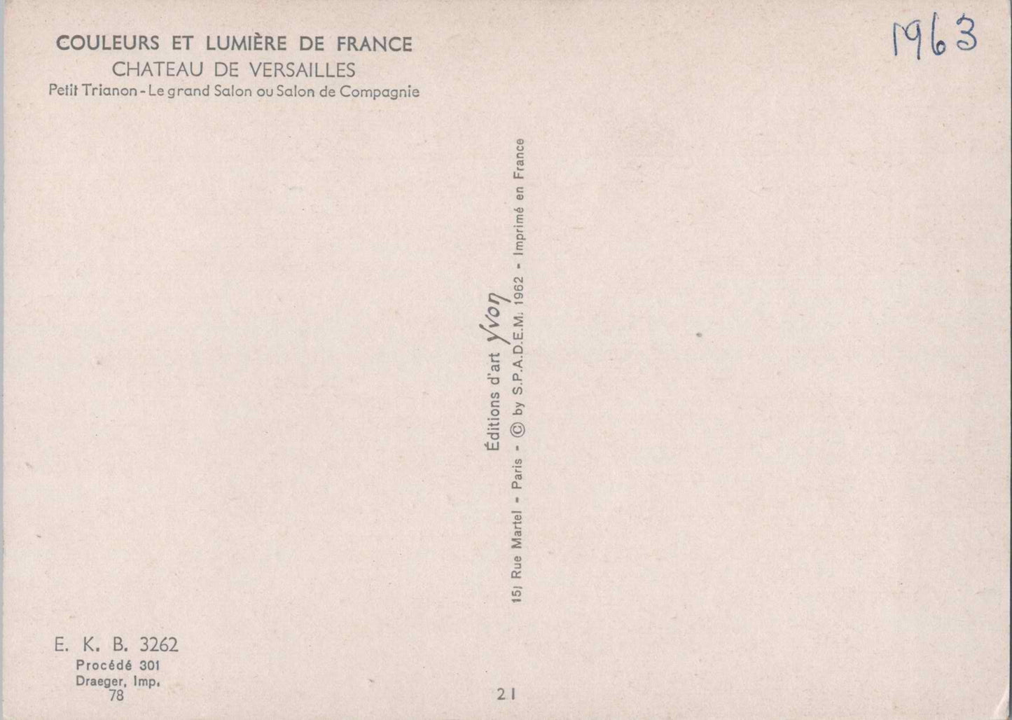 Vintage Postcard Grand Salon Petit Trianon Palace of Versailles France Unposted