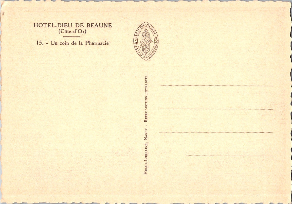 Vintage Postcard Pharmacie Le Coin Hôtel-Dieu Museum France Unposted
