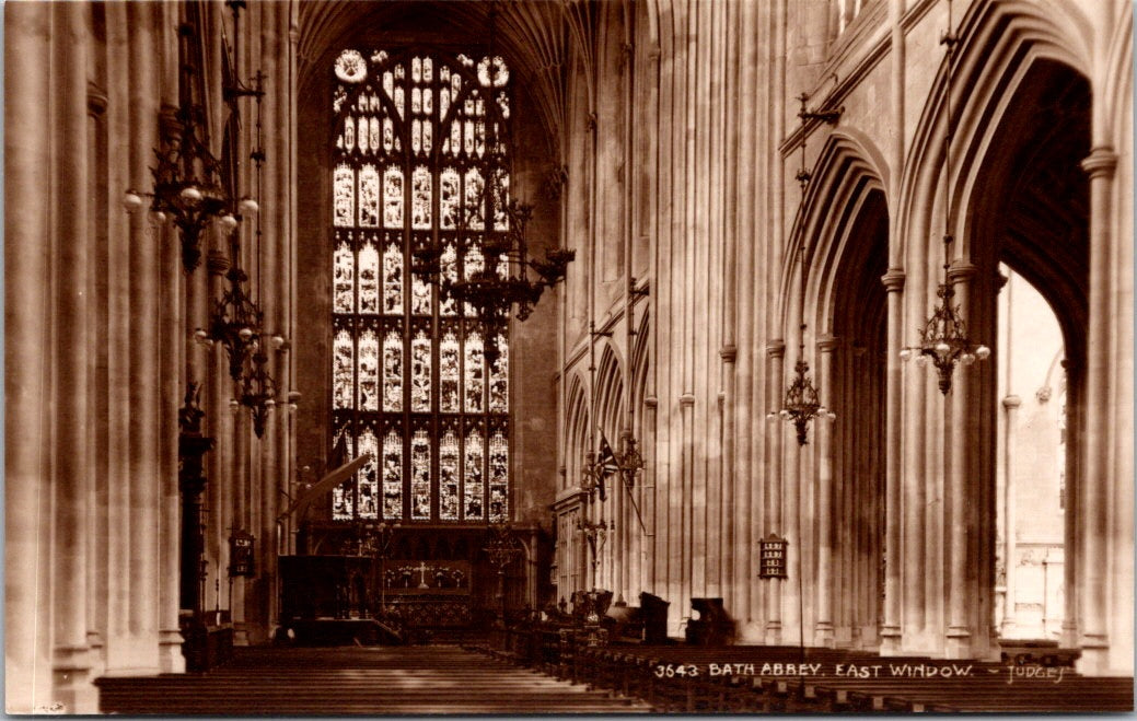 Vintage Postcard East Window Of Bath Abbey Church England Unposted