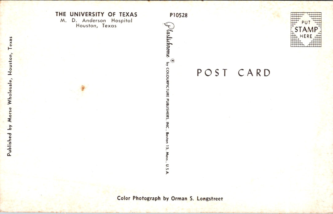 Vintage Postcard The University Of Texas Anderson Hospital Houston Texas Unposte