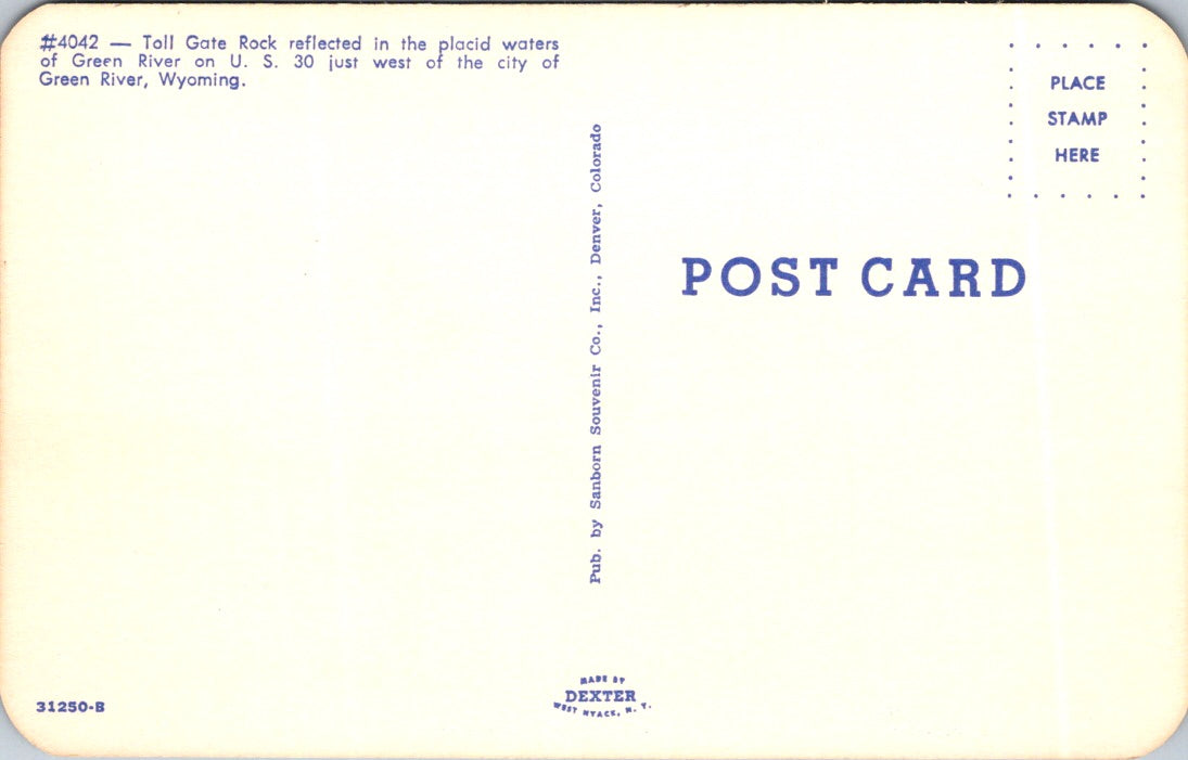 Vintage Postcard Toll Gate Rock Green Rivery Wyoming United States Unposted