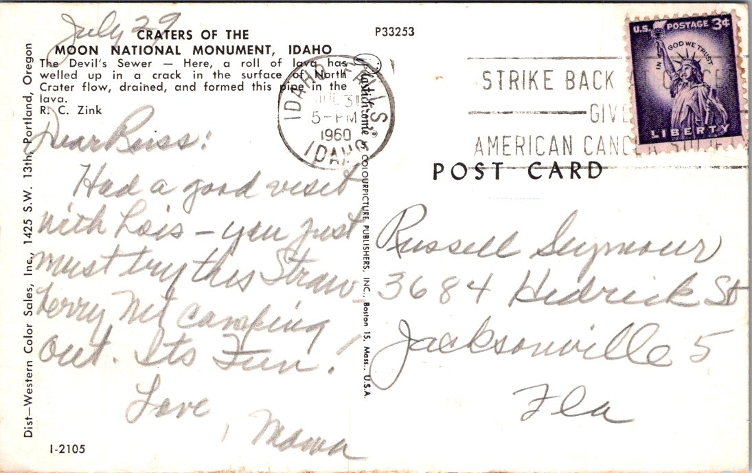 Vintage Postcard Craters Of The Moon National Monument Idaho Posted 1960
