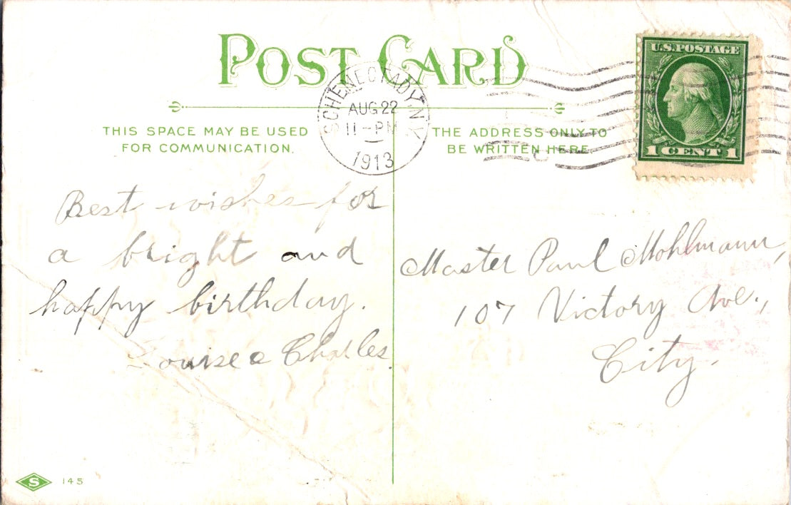 Vintage Postcard Flowers Wishing You A Happy Birthday Posted 1913 US One Cent