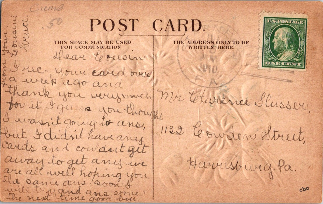 Vintage Postcard Flowers Kindest Regards Greetings Posted 1910 US One Cent
