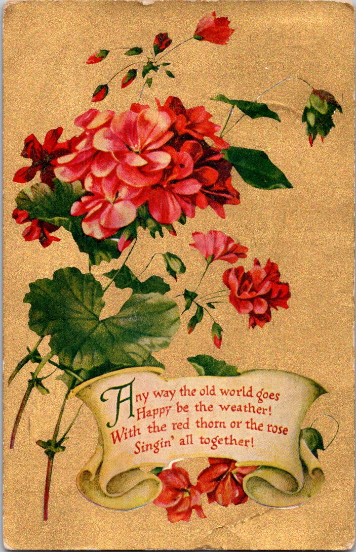 Vintage Postcard Flowers Happy World Posted US Postage One Cent
