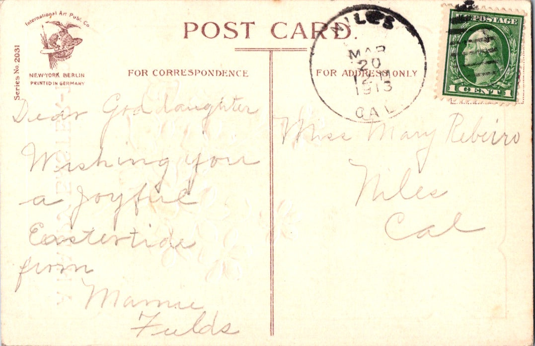 Vintage Postcard Flowers Cross A Happy Easter Tide Posted 1918 US One Cent