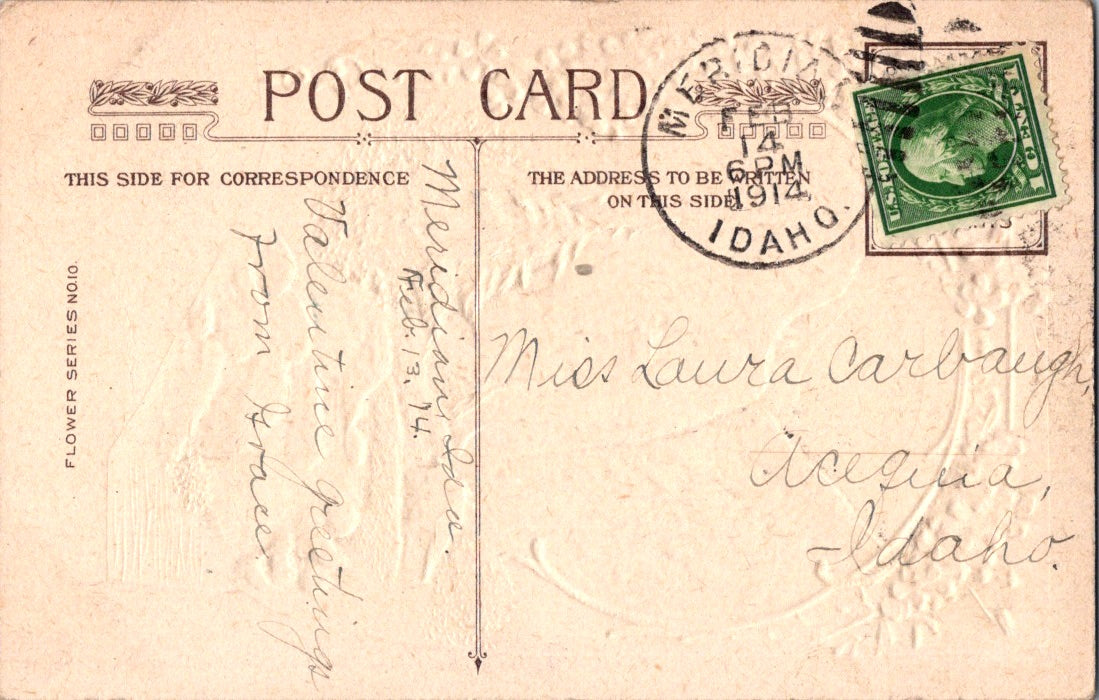 Vintage Postcard Flowers Falls To My Valentine Posted 1914 US Postage One Cent