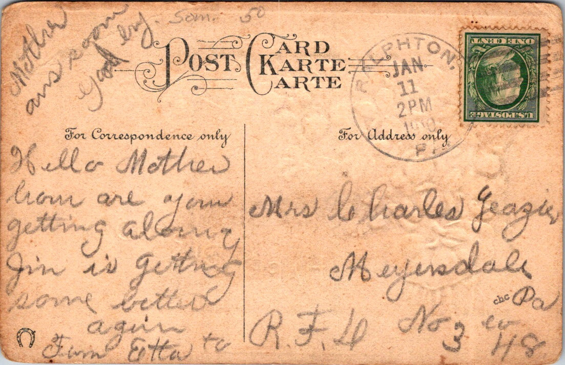 Vintage Postcard Flowers Happy Birthday Greetings Posted 1910 US One Cent