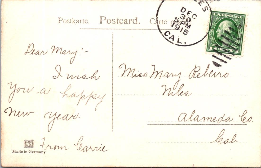 Vintage Postcard Flowers Happy New Year Posted 1915 US Postage One Cent