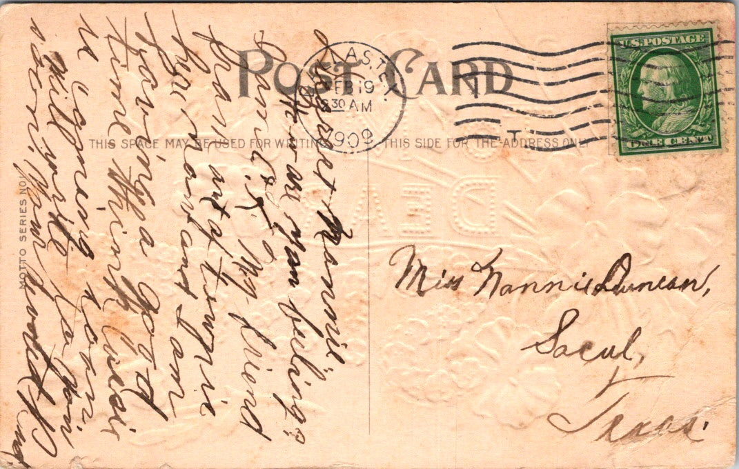 Vintage Postcard Flowers To My Dear Sister Greetings Posted 1909 US One Cent