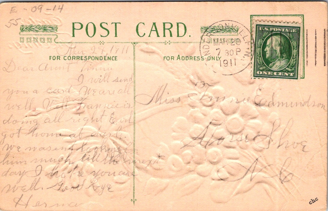 Vintage Postcard Flowers Egg Easter Greetings Posted 1911 US One Cent