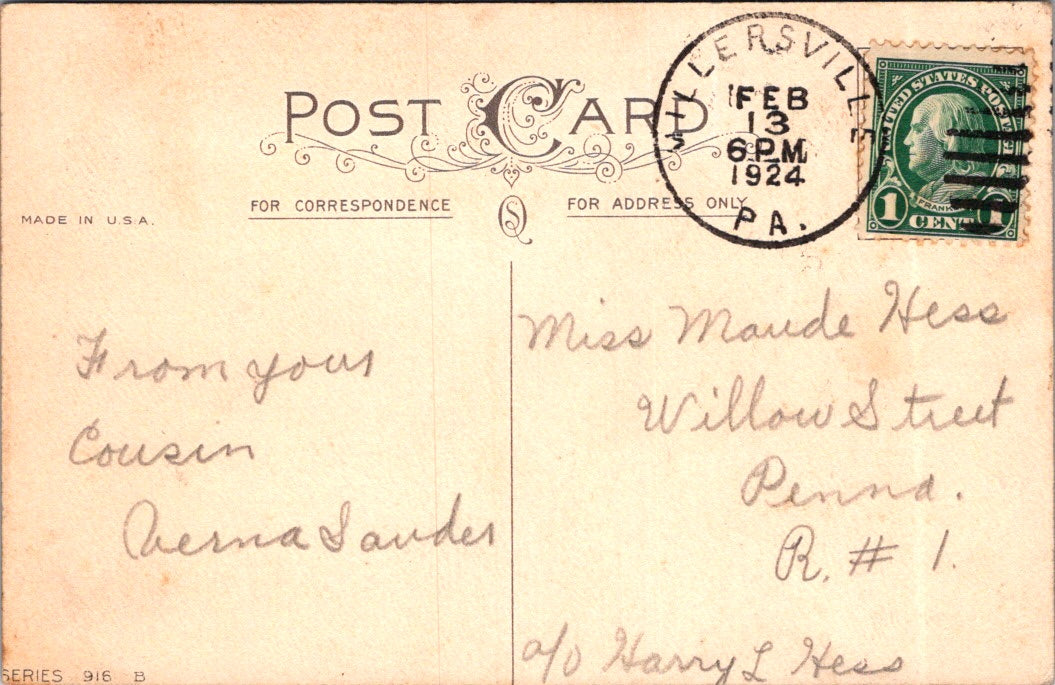 Vintage Postcard Flowers On Valentines Day Greetings Posted 1924 US One Cent