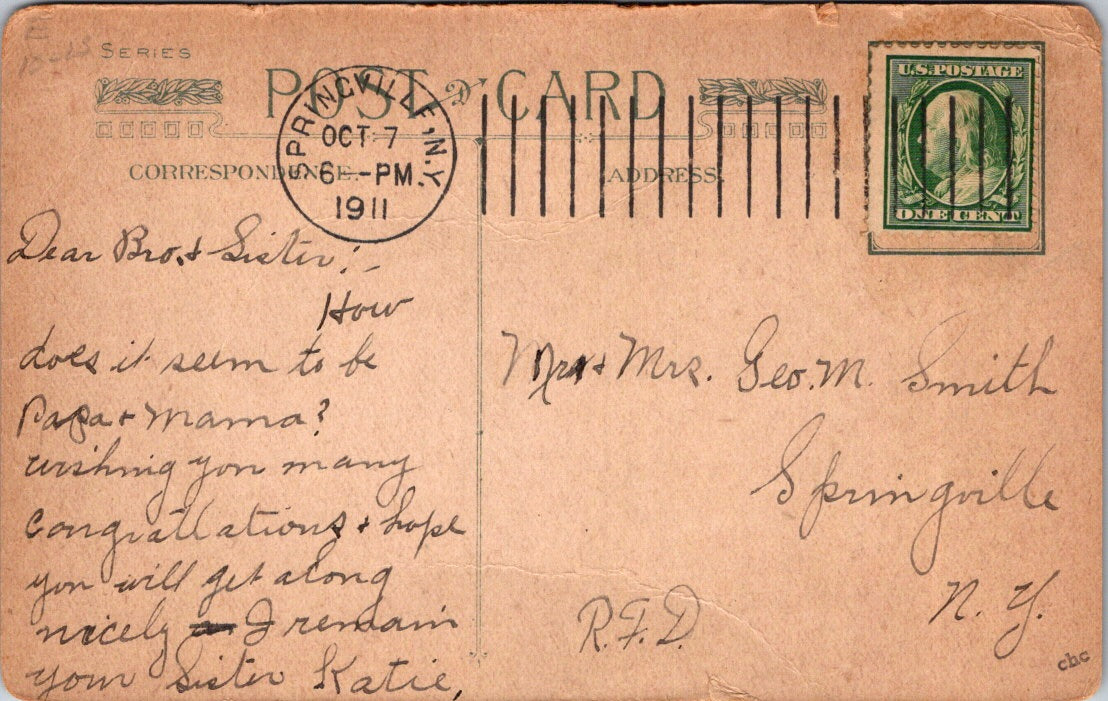 Vintage Postcard Flowers Congratulations Greetings Posted 1911 US One Cent