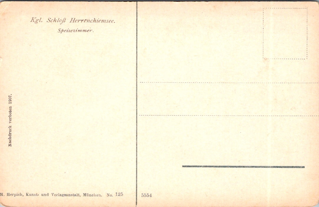 Vintage Postcard Schloss Herrenchiemsee Speisezimmer The Dining Room Unposted