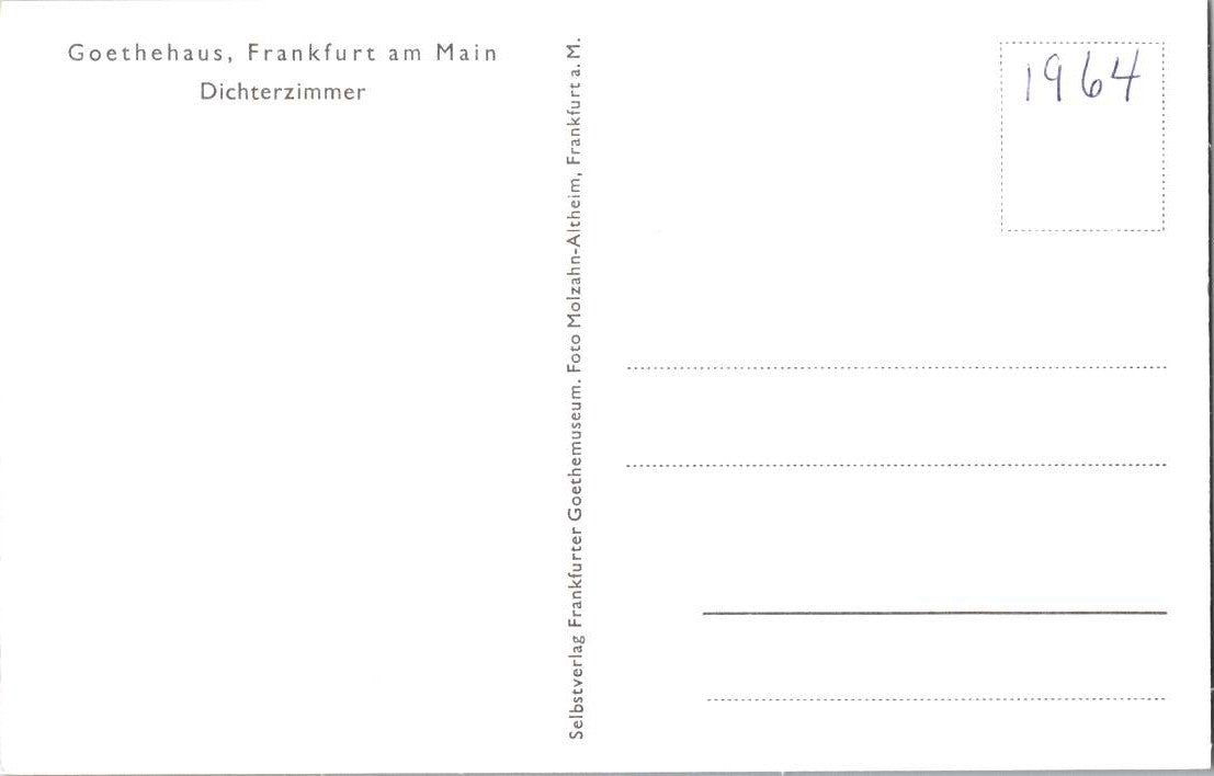 Vintage Postcard Goethe House Frankfurt Germany Poet's Room Unposted