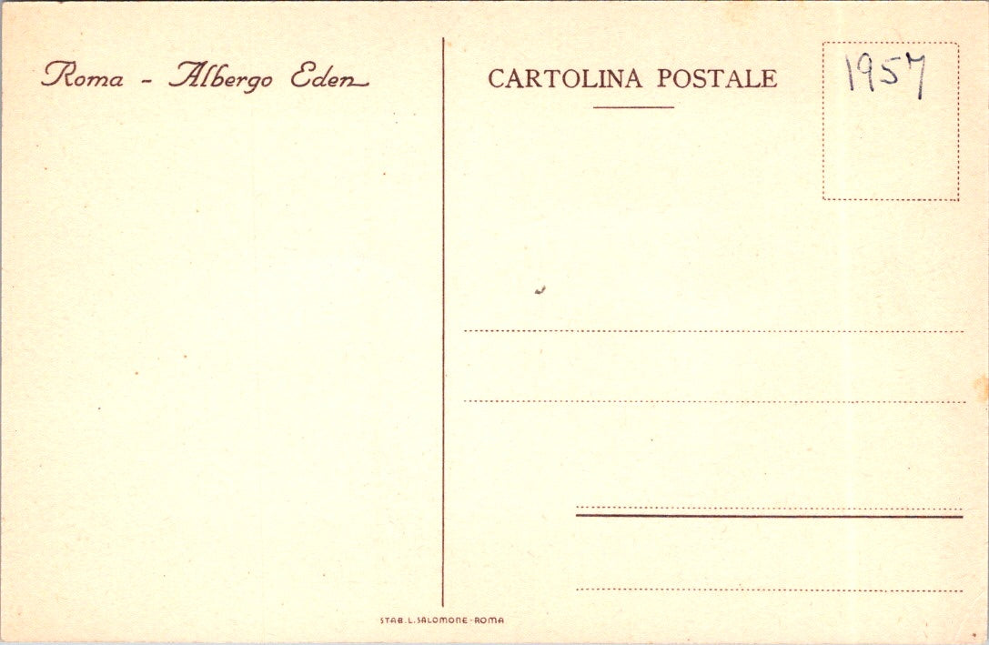 Vintage Postcard The Hotel Eden Rome Italy Unposted