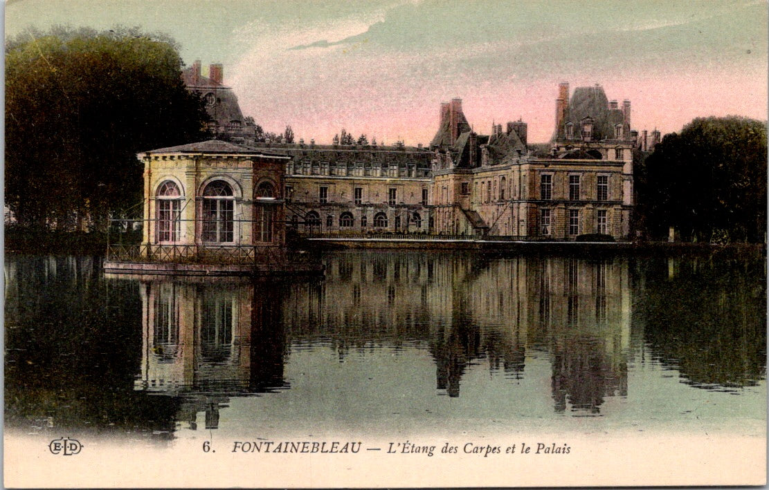 Vintage Postcard The Carp Pond The Palace of Fontainebleau France Unposted
