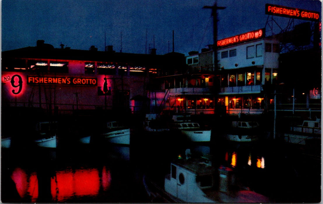 Vintage Postcard Night Scene Fishermen's Grotto San Francisco California