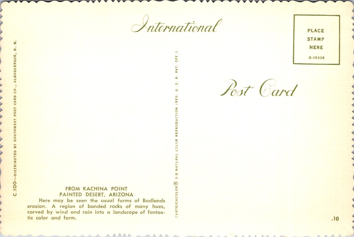 Vintage Postcard From Kachina Point Painted Desert Arizona United States