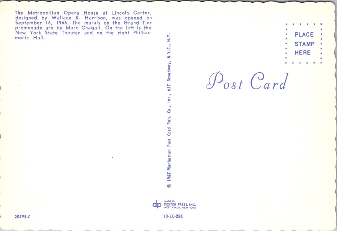 Vintage Postcard Metropolitan Opera House At Lincoln Center New York Unposted