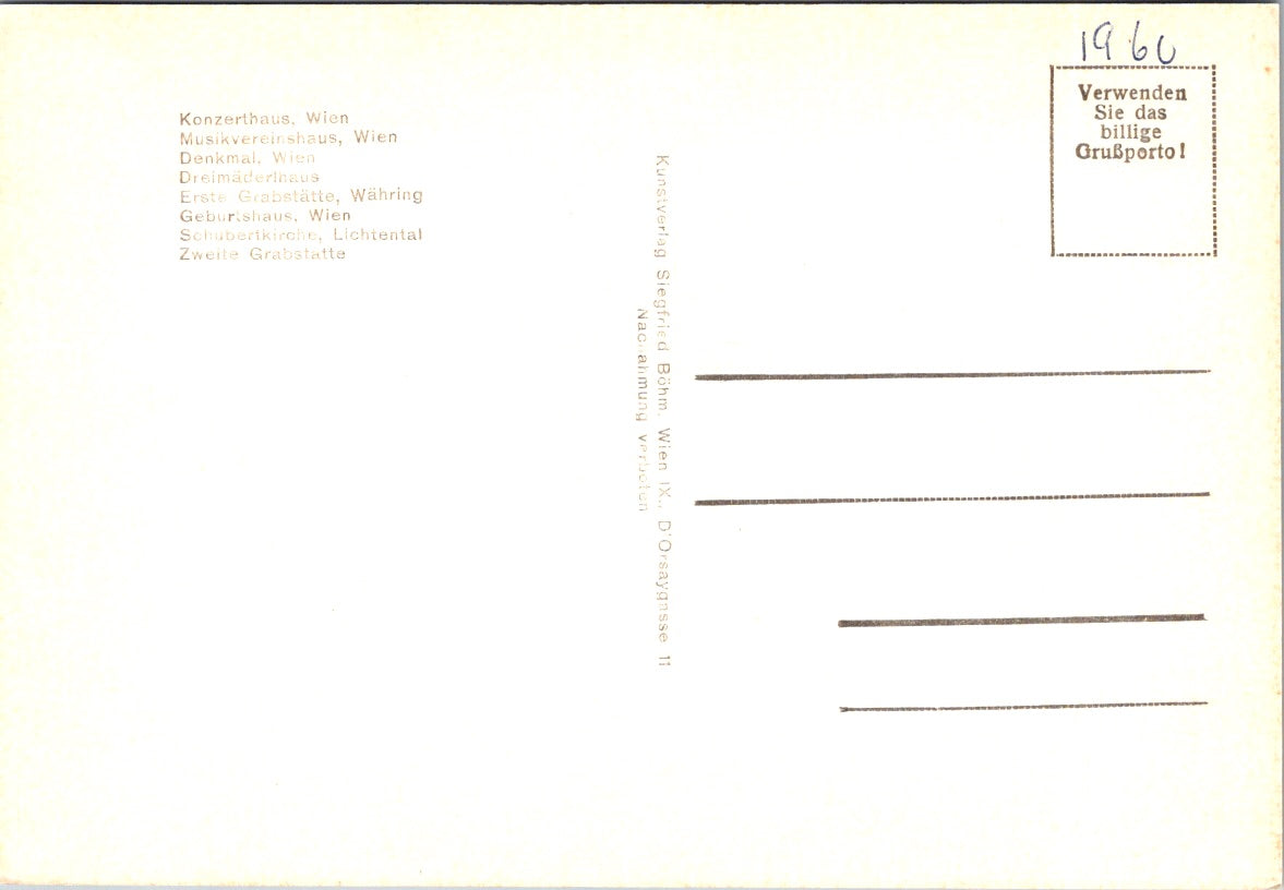Vintage Postcard Franz Schubert Birthplace Monument Burial Site Austria Unposted