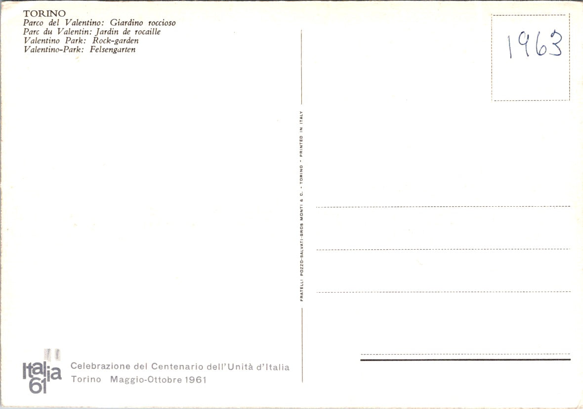 Vintage Postcard The Valentino Park Rock Garden Turin Italy Unposted