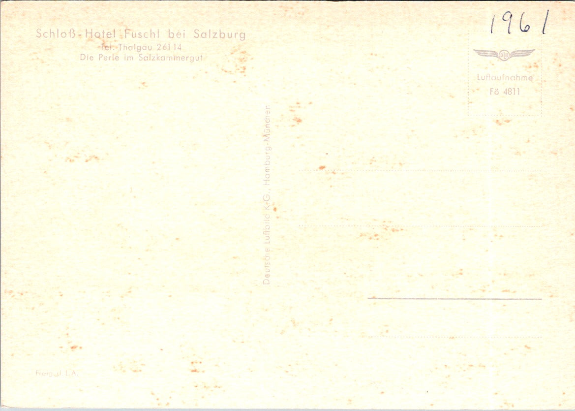 Vintage Postcard The Schlob Hotel Fuschl Salzburg Austria Unposted