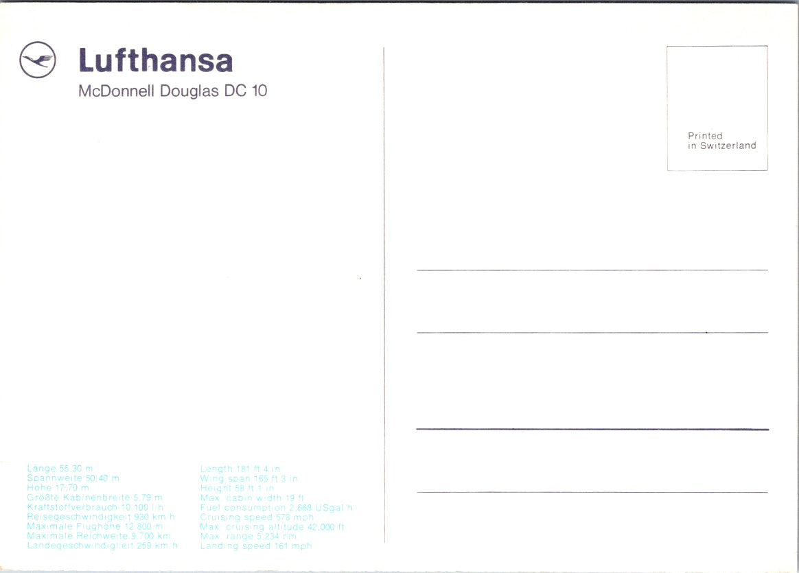Vintage Postcard The McDonnell Douglas Lufthansa Airlines Germany Unposted