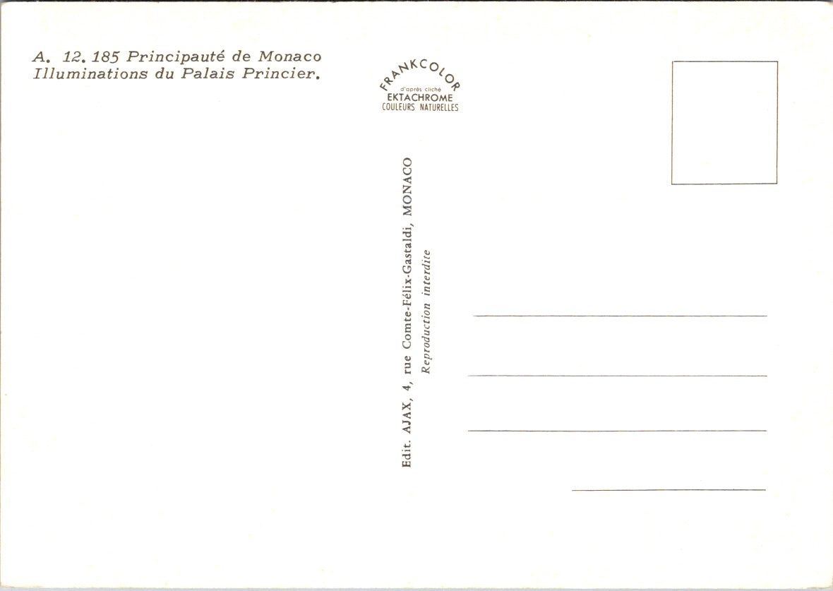 Vintage Postcard Illuminations Of The Princely Palace Principality Of Monaco