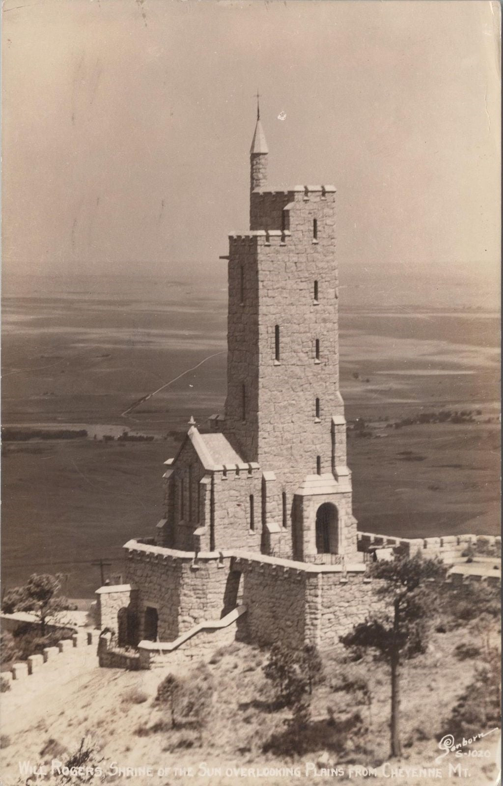 Vintage Postcard Post Card Will Rogers Shrine Cheyenne Mt CO Spring Sanborn RPPC