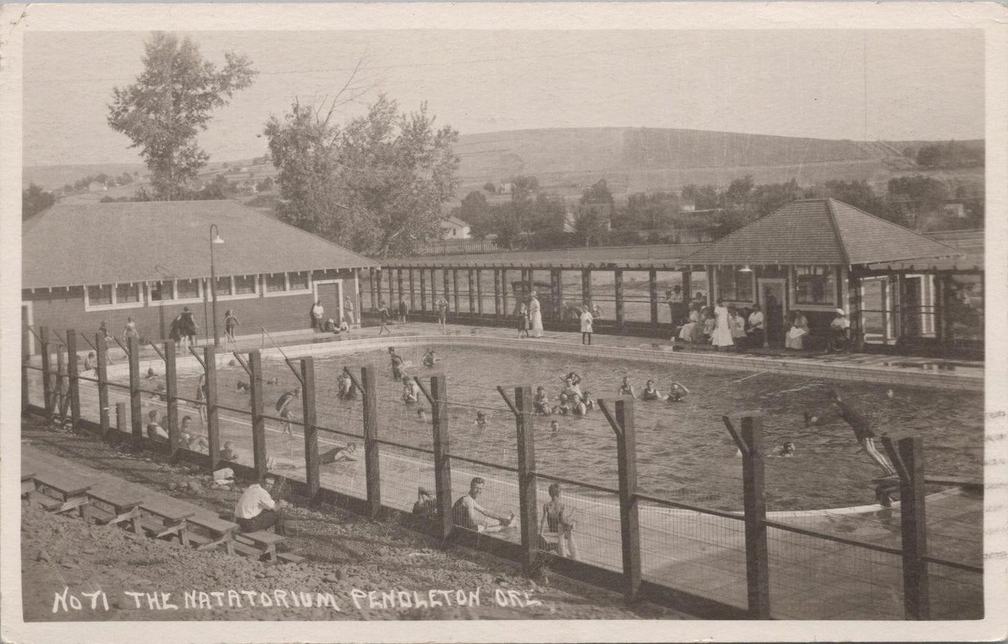 Vintage Postcard Post Card Natatorium Pendleton Swimming People Pool RPPC 1923