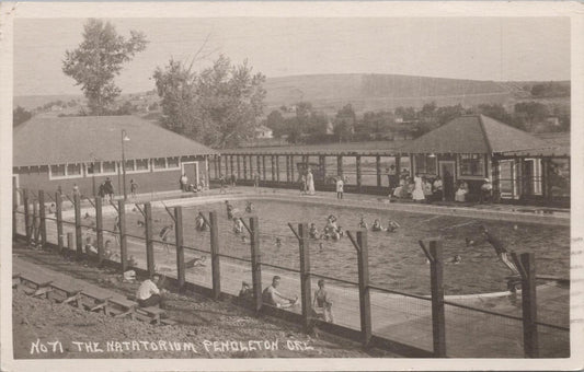 Vintage Postcard Post Card Natatorium Pendleton Swimming People Pool RPPC 1923